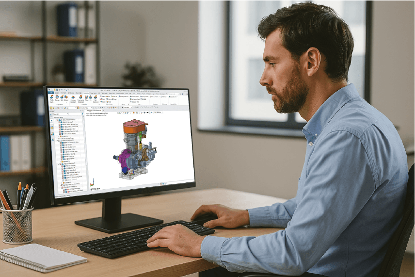 Ingeniero trabajando con software CAD