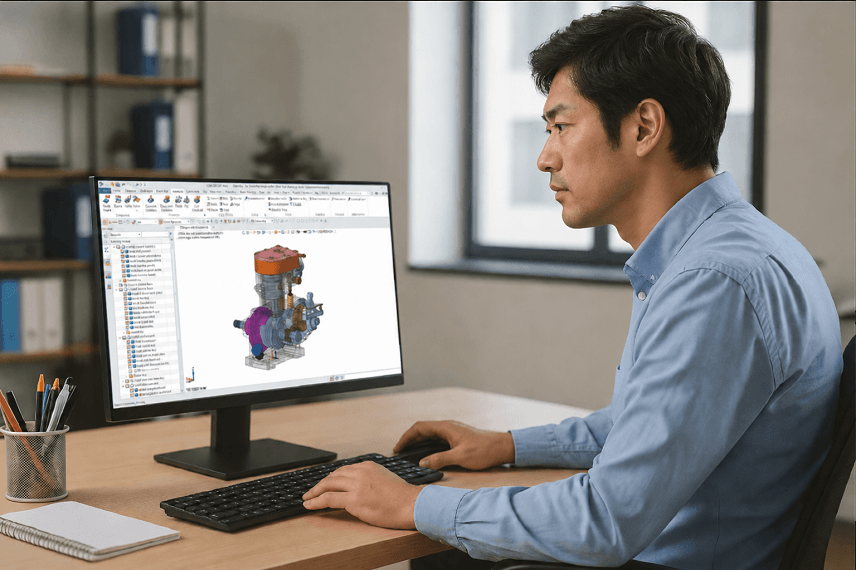 Ingeniero trabajando con software CAD